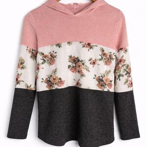 Floral Pink and Gray Kids Hoodie